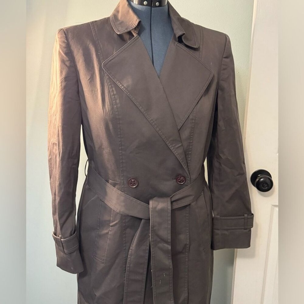Anne Klein Double-Breasted Trench Coat in Brown